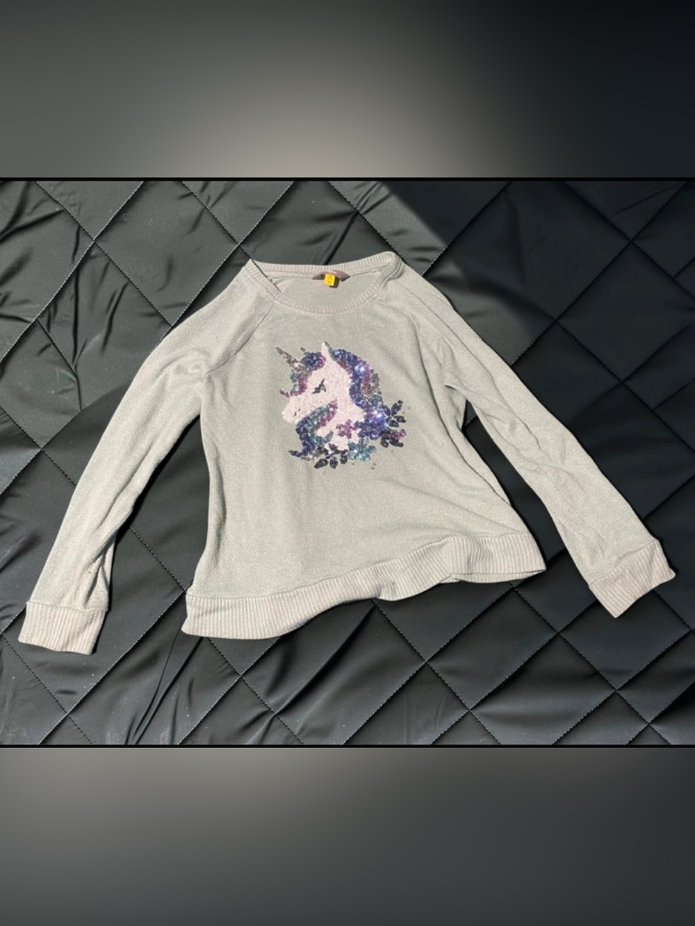 Rumi+Ryder Girls Sage Green Sequin Unicorn Knit Jumper / Sweater